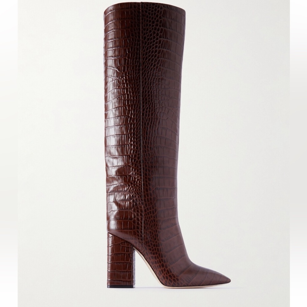Paris Texas ANJA chocolate croc- effect leather knee boots SZ 36